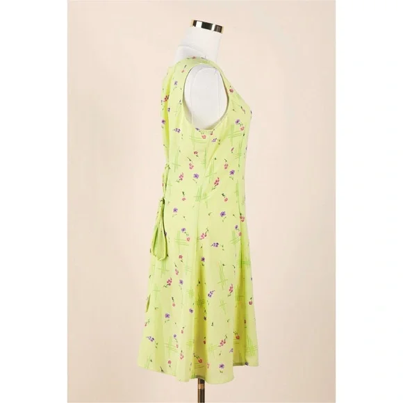 Sz 12 Christopher & Banks Spring Green Sleeveless Floral Self Tie Midi Dress EUC - Picture 2 of 4